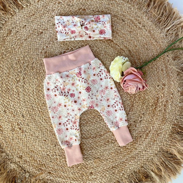 Pumphose Baby Babykleidung Mitwachshose Kinderkleidung Mädchen Blumen Motiv Blumen rosa