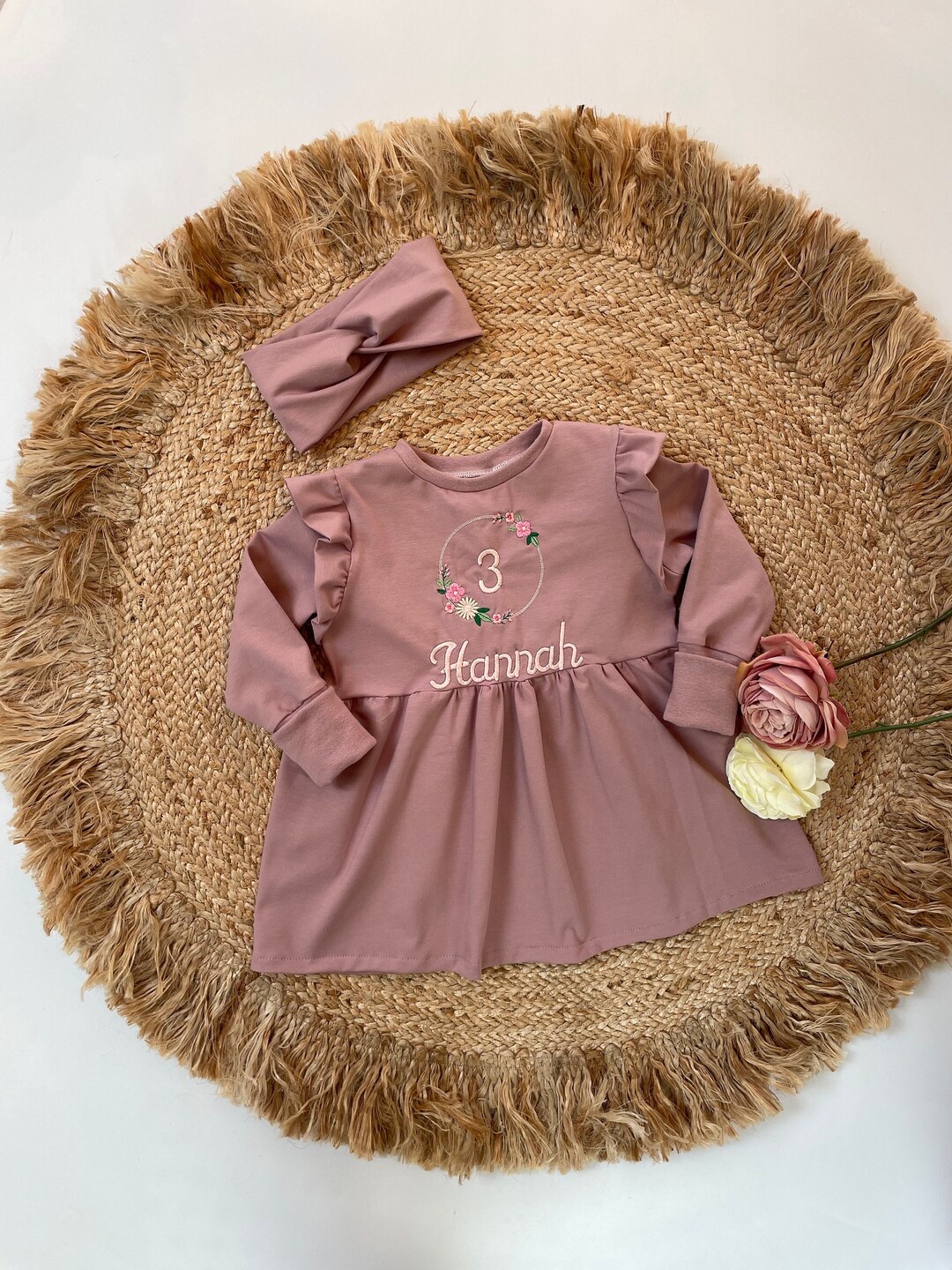 Baby Dress Birthday Dress Embroidered With Name and Number Etsy