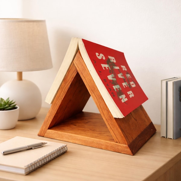 Personalized Wooden Book Holder | Engraved Gift for Book Lovers | Nightstand Stand