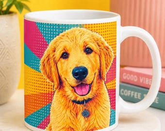 Caneca personalizada com retrato do seu pet | Caneca de café personalizada em estilo pop art para cães e gatos | Presente a partir de uma foto