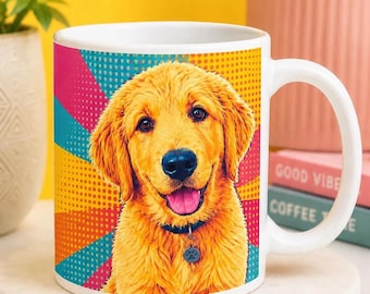 Caneca personalizada com retrato de animal de estimação em estilo Pop Art | Presente personalizado com foto de cão ou gato | Xícara de café de cerâmica