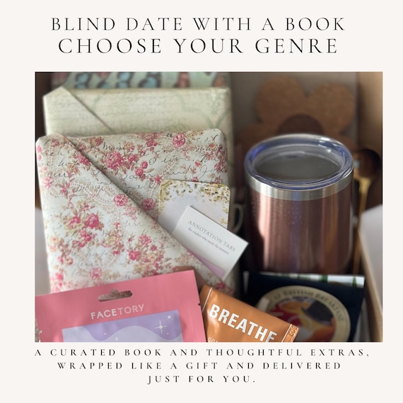 Blind Date Book Box – Choose Genre, Cozy Reading Night Set, Mystery Novel Gift