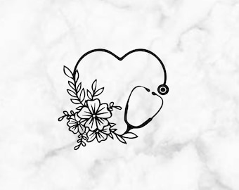 Verpleegkundige stethoscoop hart bloemen vinyl sticker | Dokter | Chirurg | Verpleegkundige