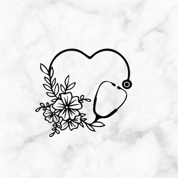 Vinilo adhesivo con diseño floral de corazón y estetoscopio para enfermería / Médico / Cirujano / Enfermera