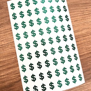 1/2 Inch Dollar Sign Sticker Sheet 13mm | Small Dollar Sign | Tiny Money Sign | BuJo Stickers | Planner | Calendar | Vinyl | Money Sticker