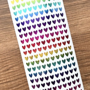 1/4 Inch Rainbow Holographic Heart Sticker Sheet 6mm | Small Stickers | Tiny Hearts | Holo Stickers | Planner | Calendar | Vinyl | Mini