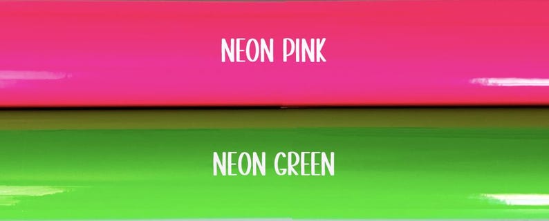 May include: A vibrant image featuring two horizontal color blocks. The top block is neon pink, and the bottom block is neon green. White text reads "NEON PINK" and "NEON GREEN" respectively, centered on each block.