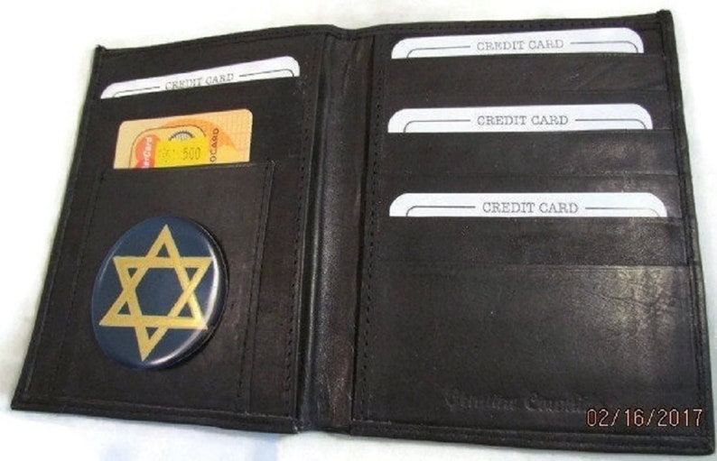JEWISH STAR of DAVID black leather bifold passport wallet card holder