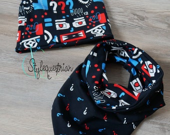 Reversible set of beanie and scarf loop of the three??? for small and large detectives (children / teenagers)