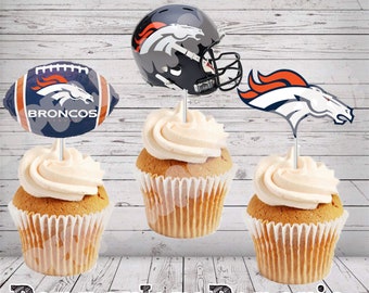 12 Denver Broncos edible paper cupcake cookie topper Decorations PRE CUT