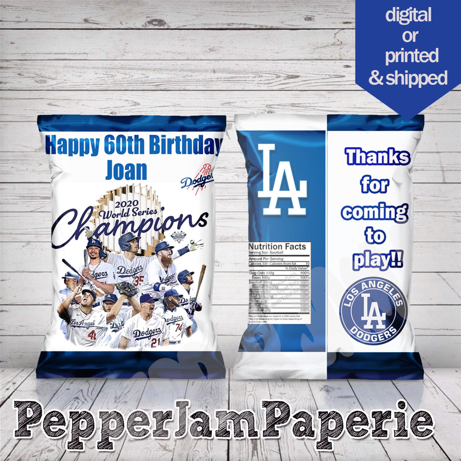 Los Angeles Dodgers Chip Bags Baseball Party Favors Custom Etsy