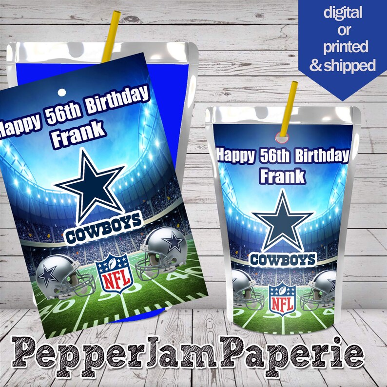 Dallas Cowboys Juice Labels Football Party Favors Drink Etsy