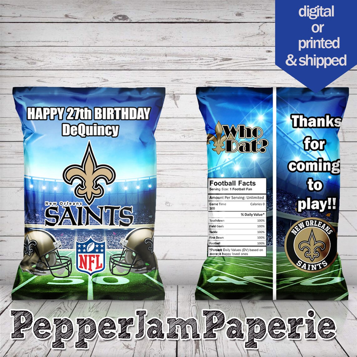 New Orleans Saints Chip Bags Football Party Favors Custom Etsy