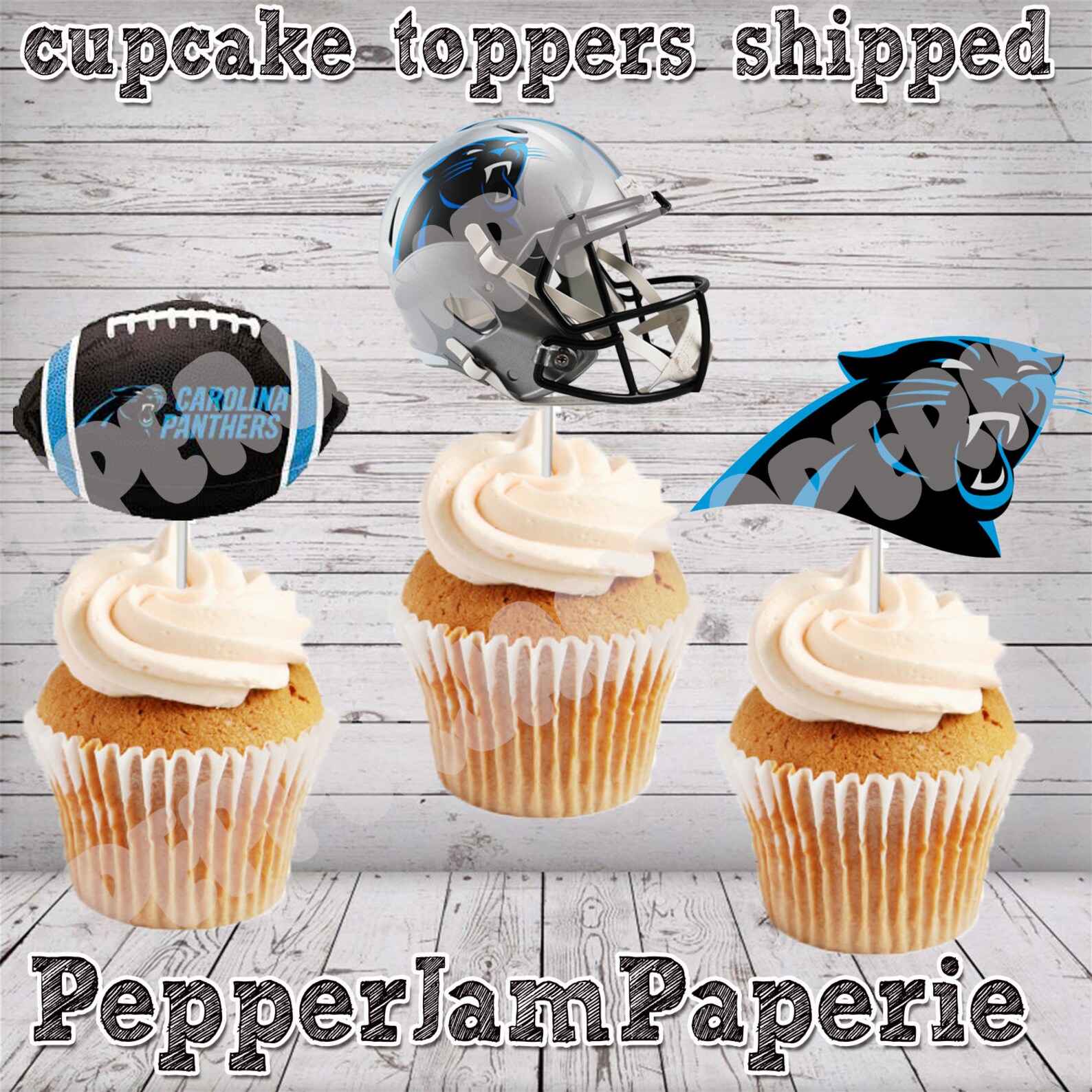 Cupcake toppers carolina panthers sports football party | Etsy