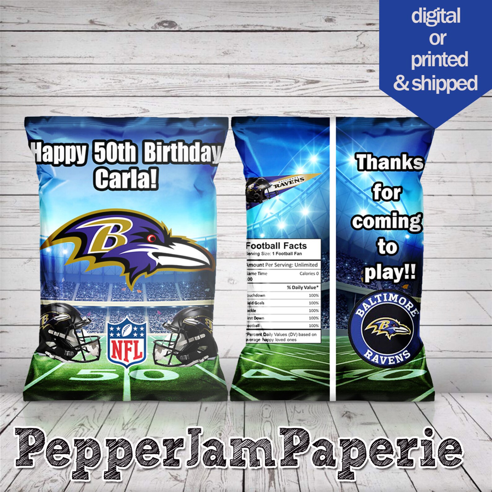 Baltimore Ravens Chip Bags Football Party Favors Custom Etsy