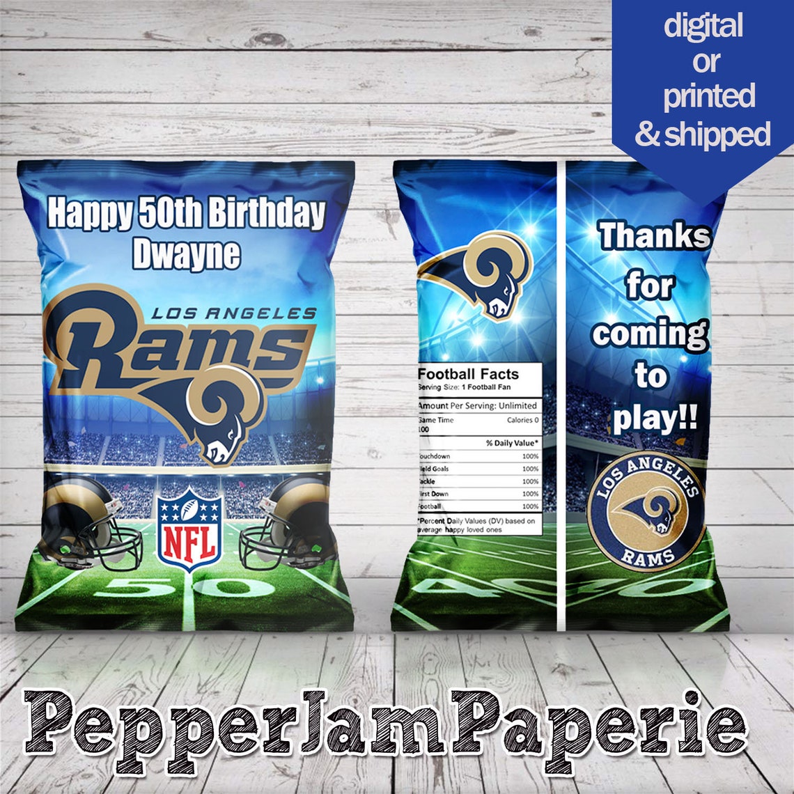 Los Angeles Rams Chip Bags Football Party Favors Custom Etsy