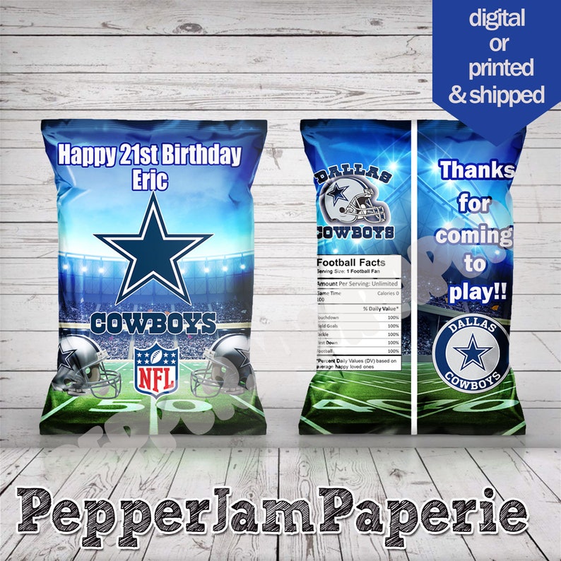 Dallas cowboys chip bags football party favors custom bags Etsy
