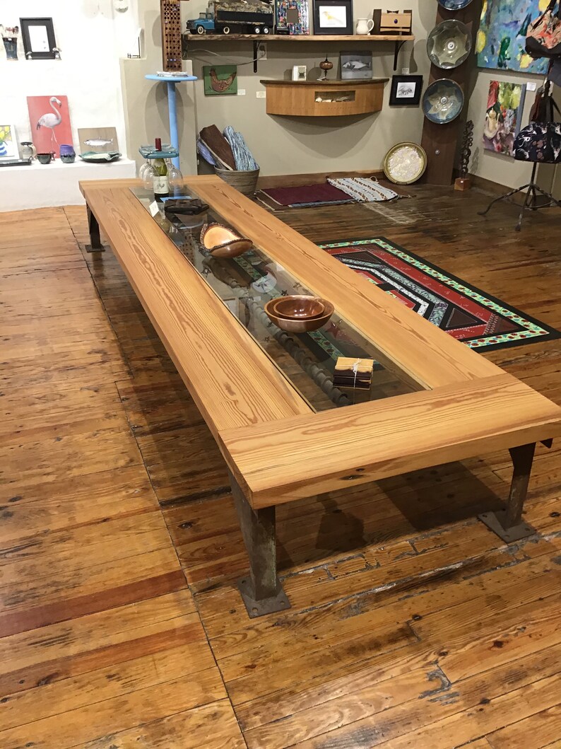 Long coffee table with reclaimed metal and heart pine Etsy
