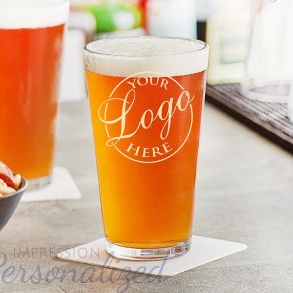 16Oz Personalized Laser Etched Pint Beer Glass with Your Logo, Custom Engraved Gift for Men, Women, Dad, Husband, Wife, Friends mancave gift