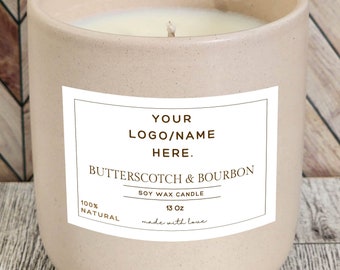 Personalized 13 oz Soy Candle - Custom Label & Logo, Hand-poured in Beige Ceramic Jar, 4 Fragrances, personalized candles with custom label