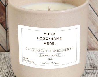 Personalized Soy Candle: Custom Label, Beige Ceramic Jar, 13 oz