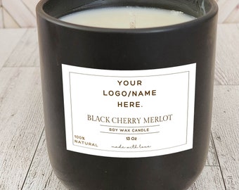 Custom 13 Oz Soy Candle in Earthy Black Ceramic Jar with Personalized Label, personalized candle with personalized fragrance