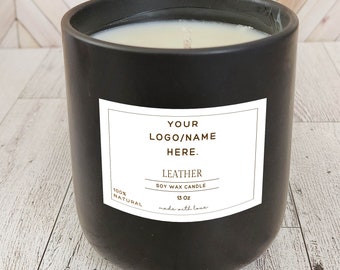 Indulge in Luxury with Our Hand-Poured Soy Wax Candle in a Rich Ceramic Jar - 13 Oz Leather Fragrance Elegance with personalized label