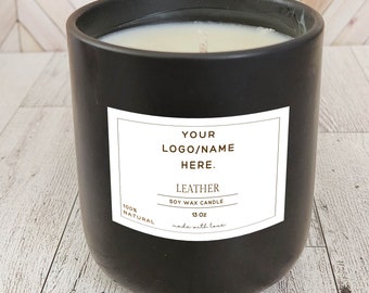 Lederduft-Sojawachskerze: Personalisiertes Label, Keramikgefäß (13 Oz)