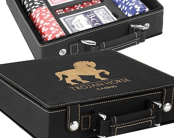 Personalized 100 Chips Poker Set with Leatherette Case - Perfect Housewarming Gift, Family Reunion Gift, Poker Game Night Gift