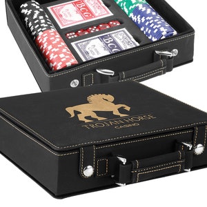 Personalisiertes 100 Chips Poker Set mit Kunstleder Etui - Perfektes Housewarming Geschenk, Familientreffen Geschenk, Poker Spielabend Geschenk