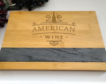 Personalized Bamboo Cheese Board, Custom Engraved Cheese Board, Mothers Day House warming gifts, Logo engraved cheese board with slate.