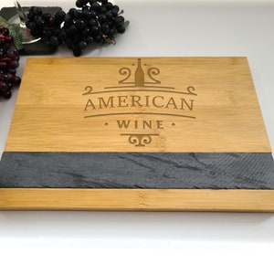 Personalized Bamboo Cheese Board, Custom Engraved Cheese Board, Mothers Day House warming gifts, Logo engraved cheese board with slate.