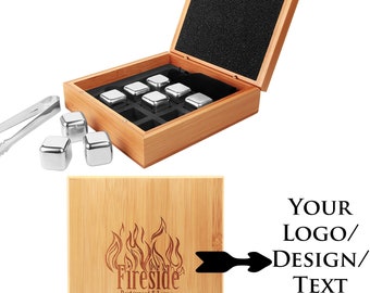 Personalized Stainless Steel Whiskey Stone Set in Bamboo Case - Enjoy Your Whiskey Cold and Pure!