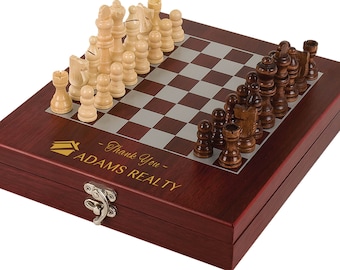 Personalized Rosewood Chess Set: Laser Engraved Custom Design