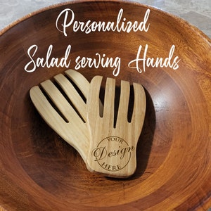 Personalized Wooden Rustic Salad Hand Mixing   Utensils Set | Laser Engraved Custom Salad Hand Kitchen Serving |Cooking Housewarming Gift