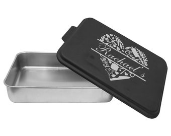 Personalized Aluminum Cake Pan with Copper Color Lid, Custom Engraved Cake Baking Pan with Lid | Customized Metal Cake Pan Housewarming Gift