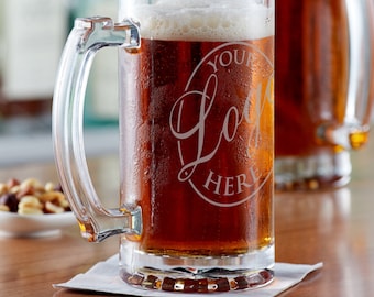 Jarra de cerveza personalizada: Jarra de cerveza personalizada de 16 oz grabada con láser