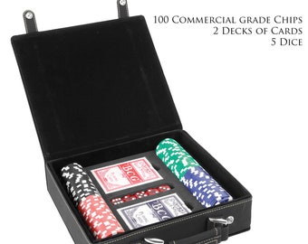 Personalized 100 Chips Poker Set with Leatherette Case - Perfect Housewarming Gift, Family Reunion Gift, Poker Game Night Gift