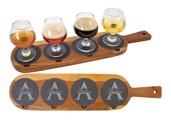 Handmade Wooden Beer Glass Flight Serving Tray | Custom Barware | Beer Glass Flight Tray | Bar Home Decor | Mancave Décor Gift | Brewing