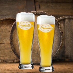 Personalized Engraved Pilsner Glass, custom Engraved glass, Tall Pilsner glass, Holiday gift, corporate gift