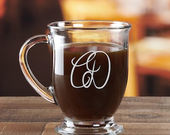Custom Laser Etched Glass Coffee Mug - 16 oz Clear Café Mug