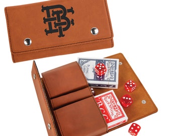 Personalized Laser Engraved Leatherette Card & Dice Set - Great Gift for Gambler, Family Gathering, or Game Night