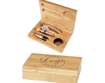 Bamboo 4-Piece Wine Tool Set - Personalized Gift for Wine Lovers and Home Bar Enthusiasts, great Christmas present, Thanksgiving gift