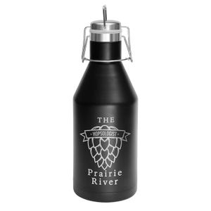 Personalized Black Insulated Growler: 64 oz Laser Engraved Swing-Top Lid