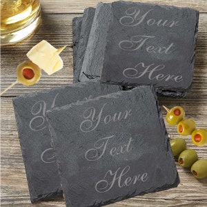 Custom Laser Engraved Slate Square Coaster | Personalized Custom Slate Coasters Gift | Personalized Thick Lacerable Drink Coaster