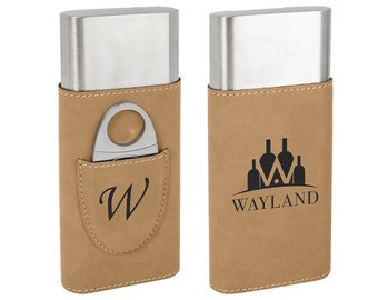 Personalized Leatherette Cigar Case – Engraved Stainless Steel Cutter