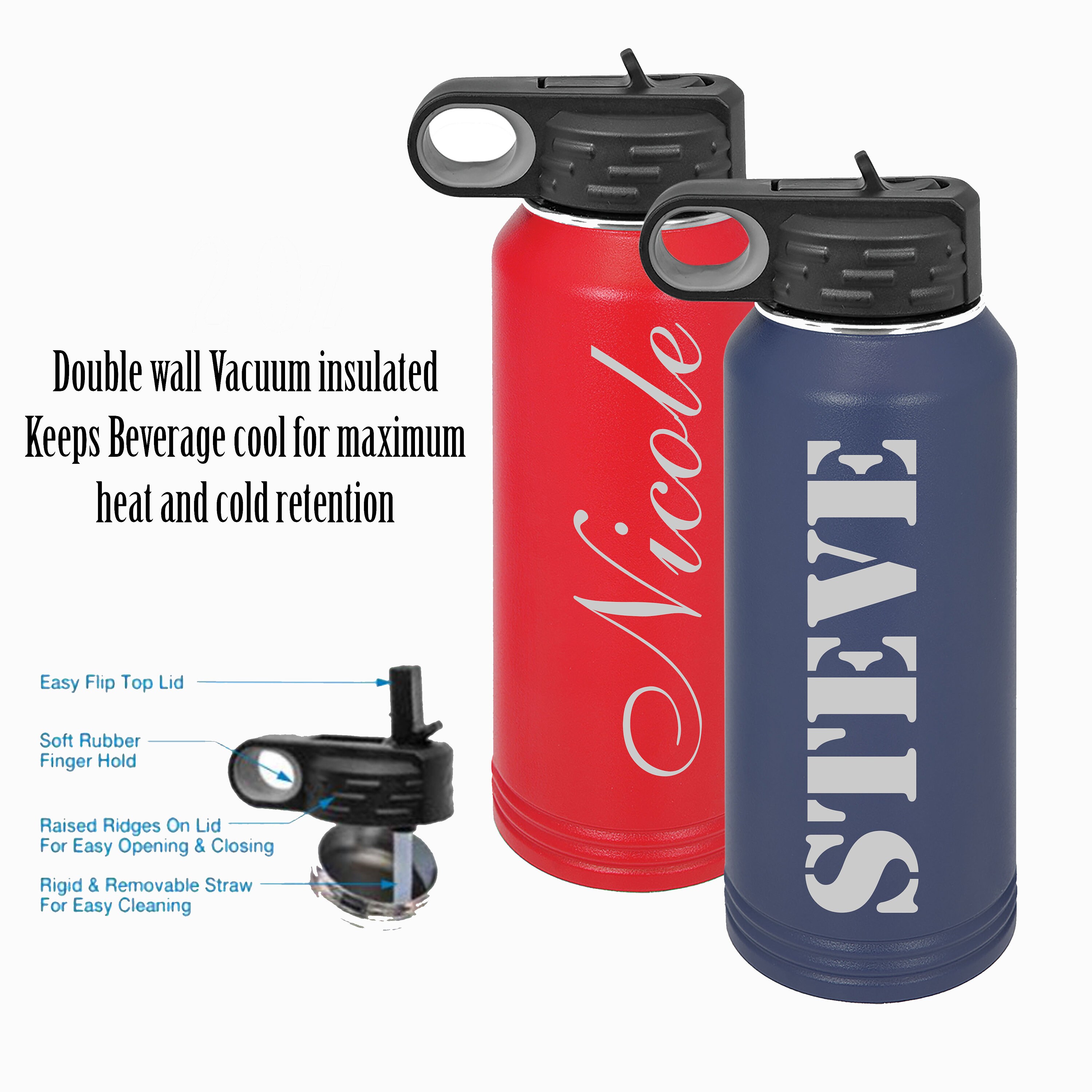 Personalized Water Bottles 32oz with Flip-Top Lid and Straw, Customized  Vacuum Insulated Flask,Stainless Steel Sports Double Wall Thermos, Your  Logo