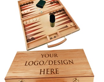 Classic Backgammon Game Set with Wooden Checkers and Dice - Personalized Family Board Game, Complete Set with Dice Cups and Doubling Cube