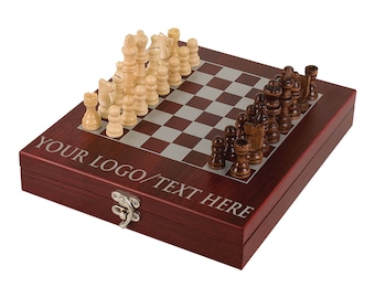 Personalized Rosewood Finish Chess Set - Laser Engraved Custom Chessboard, Ideal Gift for Chess Enthusiasts, Customizable Text/Logo/Design
