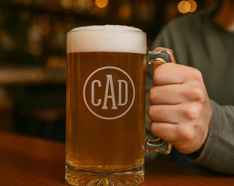 26.5 oz Custom Engraved Beer Mug – Personalized Glass Stein, Laser-Etched Jumbo Barware